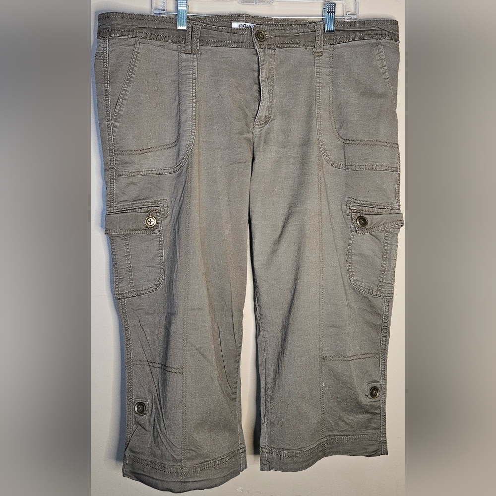 Cato Woman's Cargo Capris in Olive Green-Gray